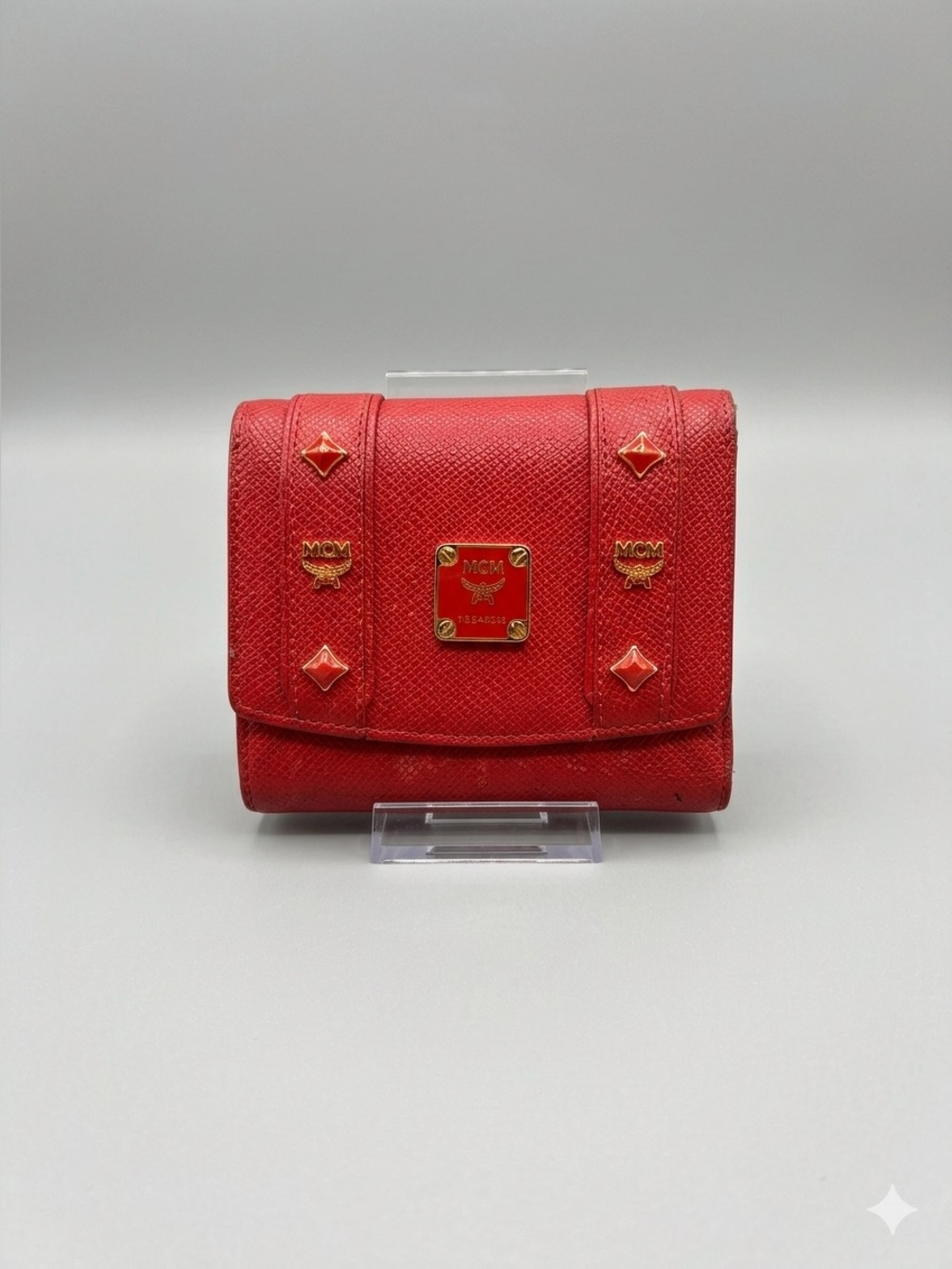 MCM Red Leather Wallet with Gold Hardware